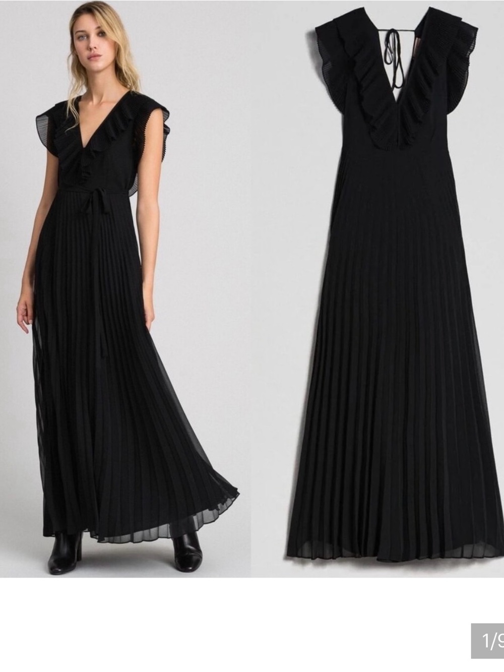 If By Sea Black Sleeveless Plunging Ruffle Maxi Dress